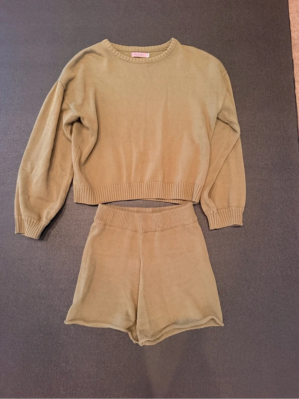 Nuzzle by Coeur Over Under Knit Set Size Medium- Olive Green